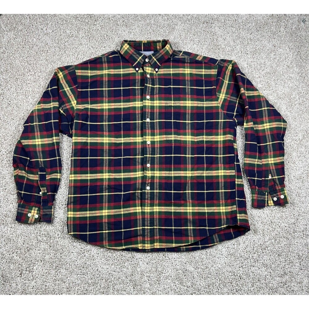 Men’s Gulf Traders Classic Plaid Long Sleeve Button Down Shirt Adult Size Large